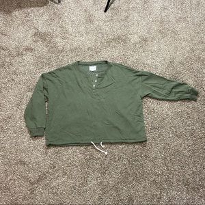 Copy-Womens American Eagle Green Long Sleeve Oversized Pullover Sweatshirt